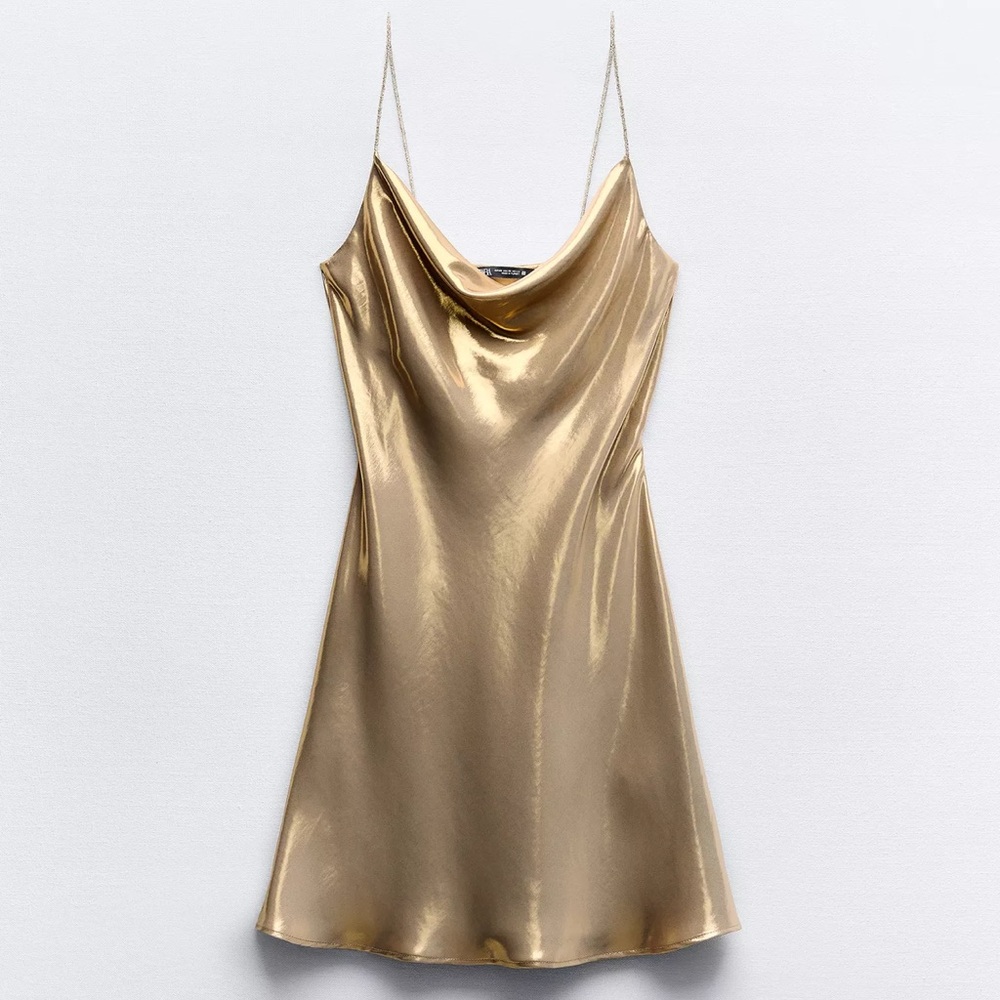 Zara RHINESTONE STRAP FOIL MINI DRESS